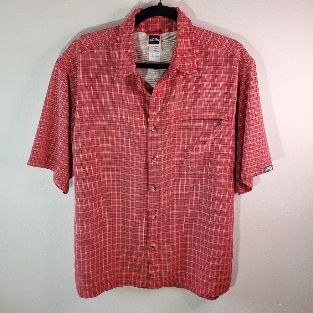 North Face camp shirt red plaid mens M